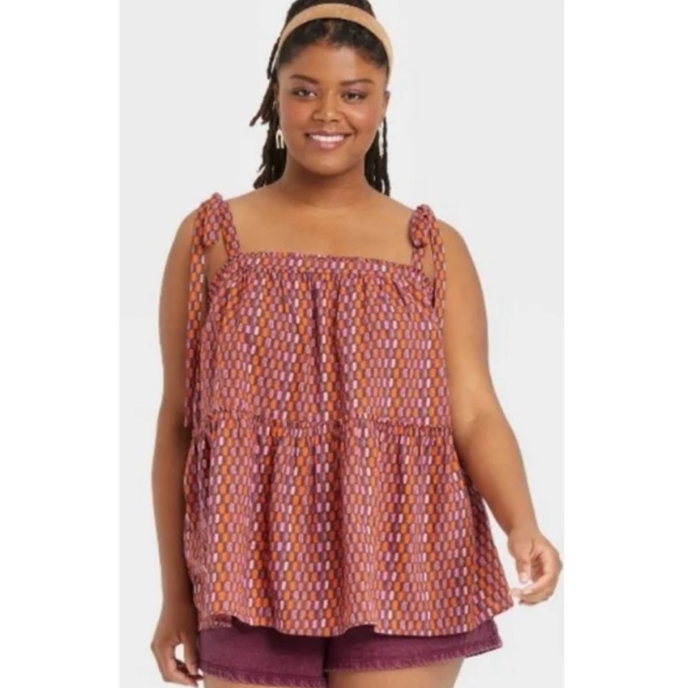 Universal Thread Women's Tie Strap Tiered Top